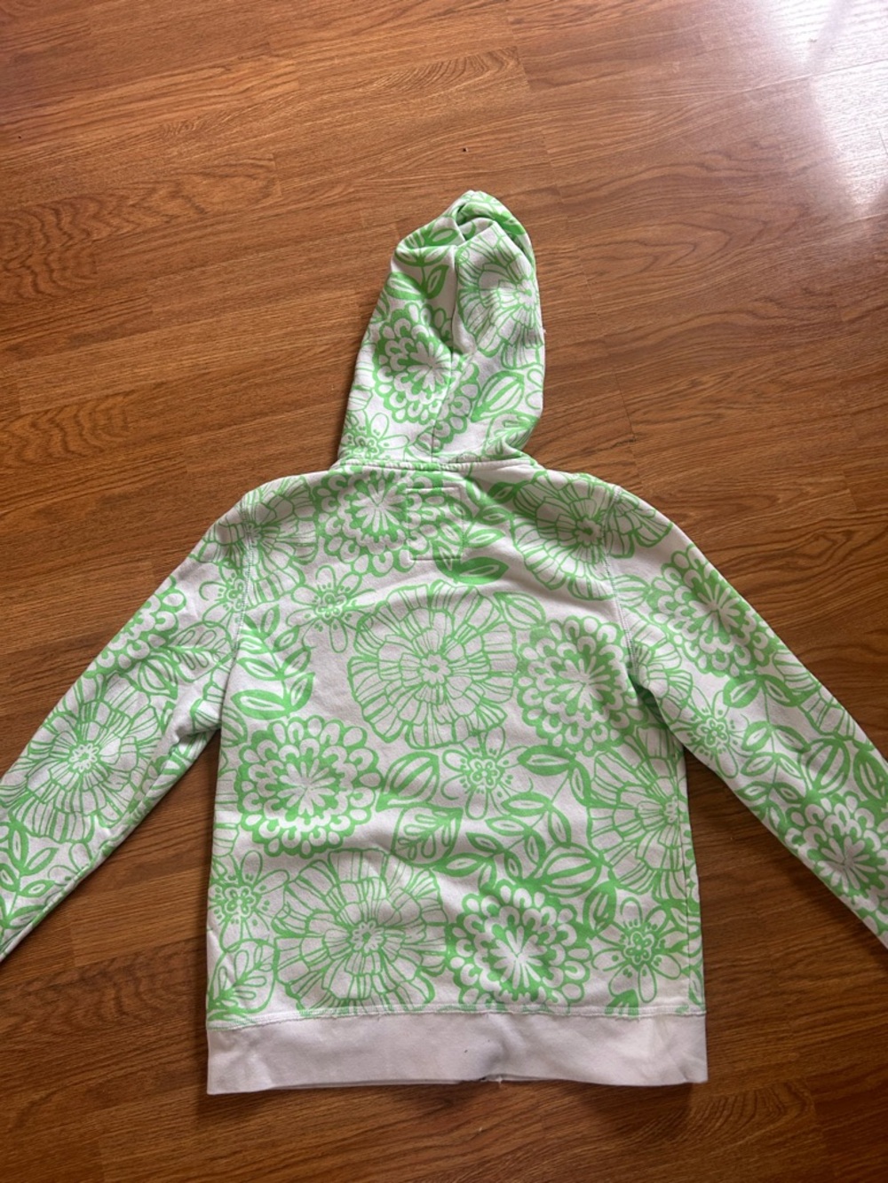 Aeropostale White and Light Green Floral Hoodie